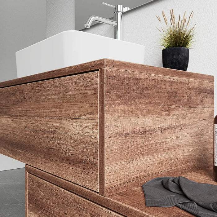 Mobile bagno sospeso modulare 90cm due cassetti apertura push&pull rovere barok con top | Galdor