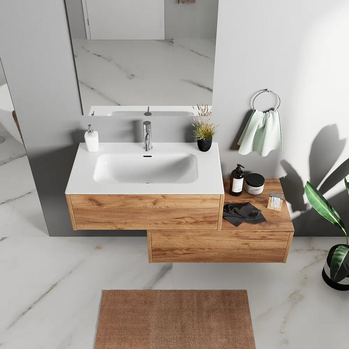 Mobile bagno sospeso modulare 100cm due cassetti apertura push&pull rovere gransasso con lavabo | Galdor