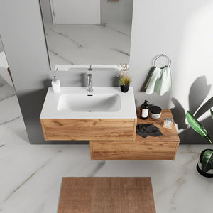 Mobile bagno sospeso modulare 90cm due cassetti apertura push&pull rovere gransasso con lavabo | Galdor