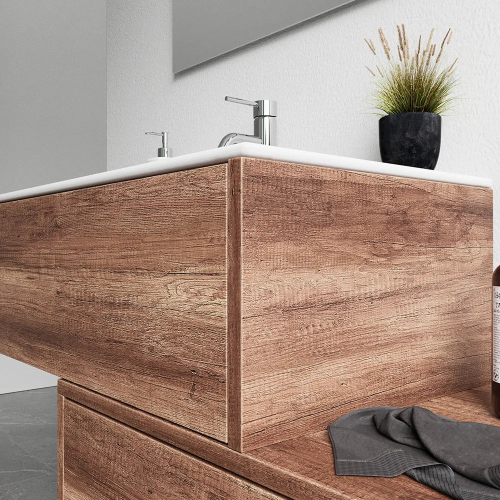 Mobile bagno sospeso modulare 100cm due cassetti apertura push&pull rovere barok con lavabo | Galdor