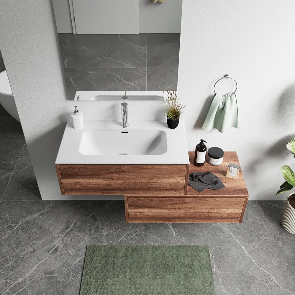Mobile bagno sospeso modulare 100cm due cassetti apertura push&pull rovere barok con lavabo | Galdor