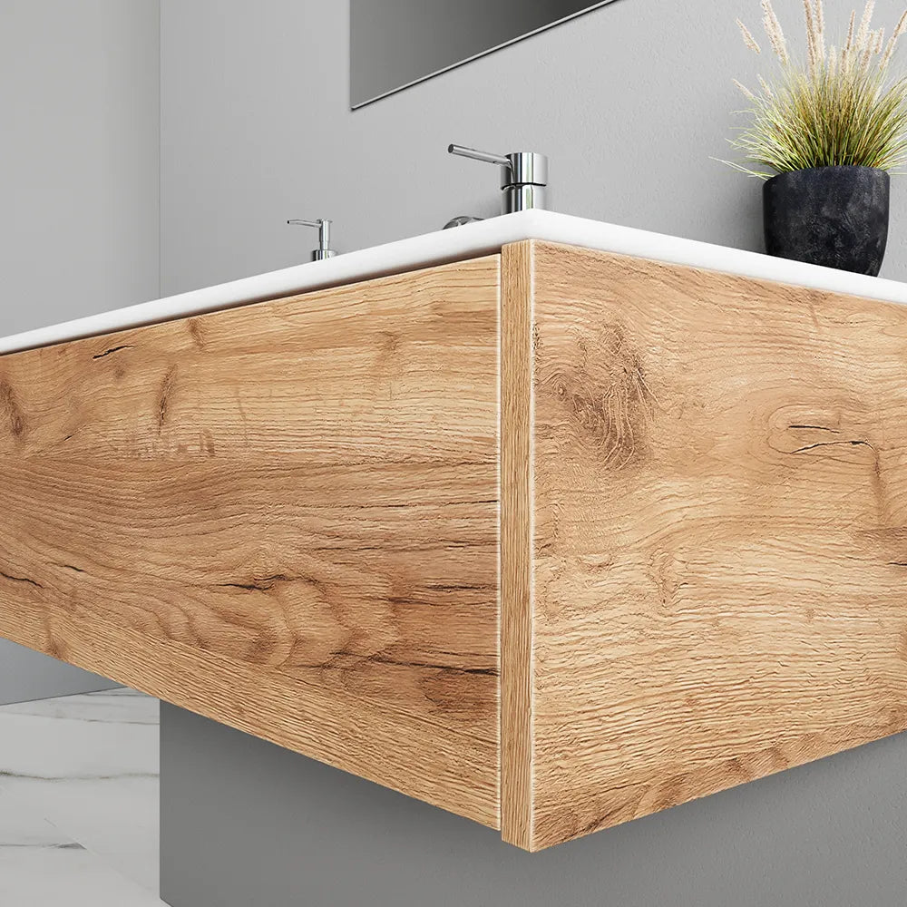 Mobile bagno sospeso 90cm un cassetto apertura push&pull rovere gransasso con lavabo | Galdor