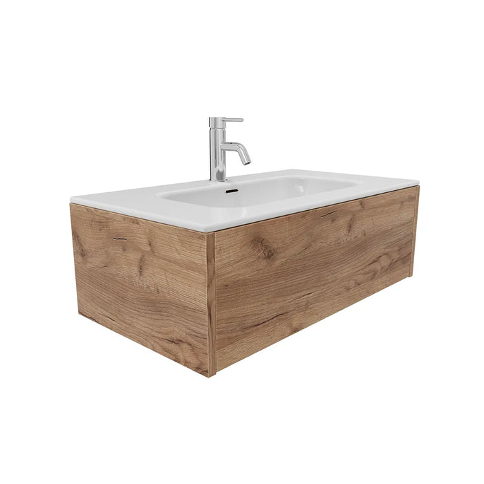 Mobile bagno sospeso 60cm un cassetto apertura push&pull rovere gransasso con lavabo | Galdor