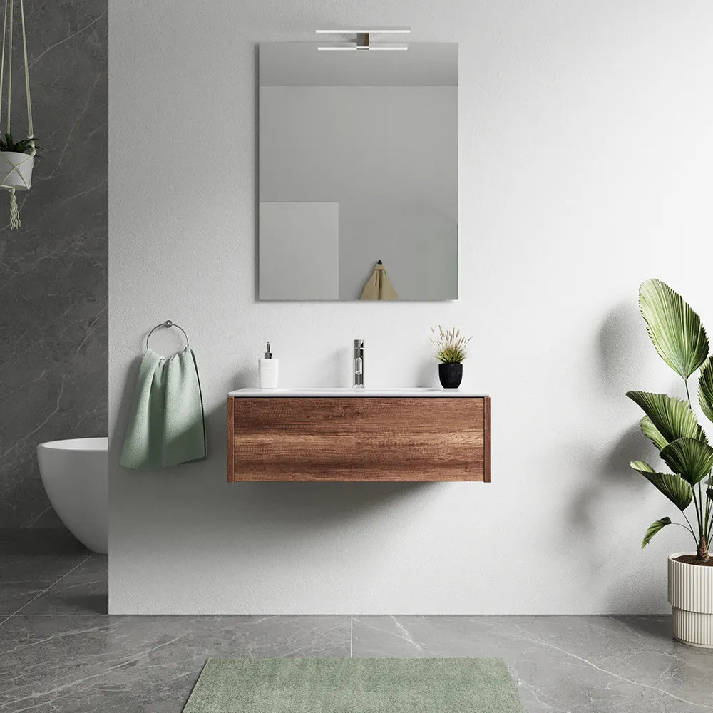 Mobile bagno sospeso 60cm un cassetto apertura push&pull rovere barok con lavabo | Galdor
