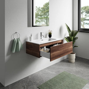 Mobile bagno sospeso 100cm un cassetto apertura push&pull rovere barok con lavabo | Galdor