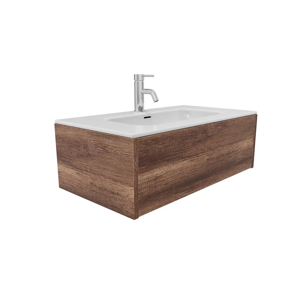 Mobile bagno sospeso 100cm un cassetto apertura push&pull rovere barok con lavabo | Galdor