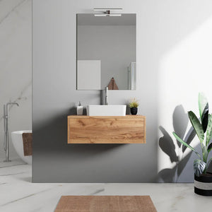 Mobile bagno sospeso 70cm un cassetto apertura push&pull rovere gransasso con top | Galdor