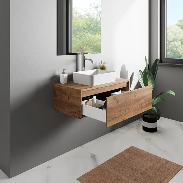 Mobile bagno sospeso 70cm un cassetto apertura push&pull rovere gransasso con top | Galdor