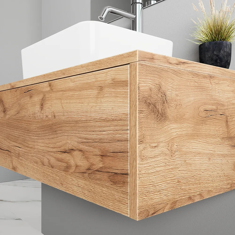 Mobile bagno sospeso 60cm un cassetto apertura push&pull rovere gransasso con top | Galdor