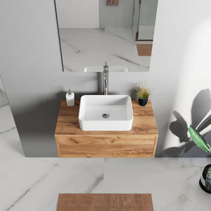 Mobile bagno sospeso 90cm un cassetto apertura push&pull rovere gransasso con top | Galdor