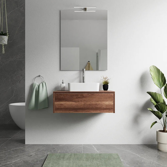 Mobile bagno sospeso 90cm un cassetto apertura push&pull rovere barok con top | Galdor