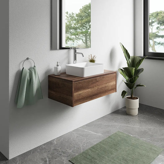 Mobile bagno sospeso 70cm un cassetto apertura push&pull rovere barok con top | Galdor