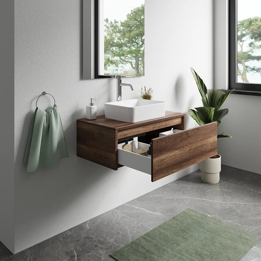 Mobile bagno sospeso 60cm un cassetto apertura push&pull rovere barok con top | Galdor