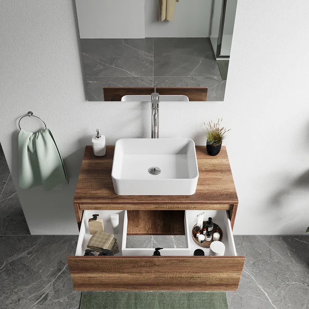 Mobile bagno sospeso 60cm un cassetto apertura push&pull rovere barok con top | Galdor
