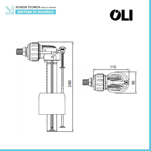 Galleggiante wc universale Oli Compact per cassetta esterna attacco laterale