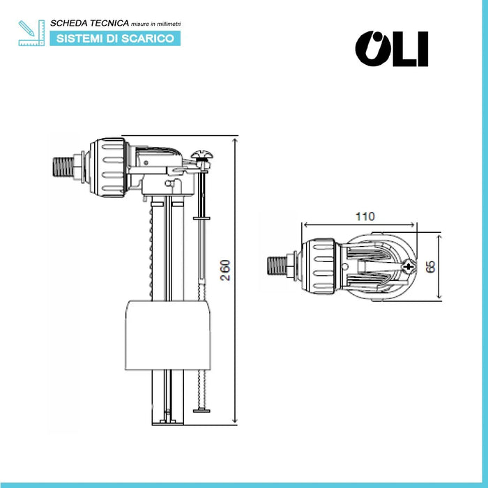 Galleggiante wc universale Oli Compact per cassetta esterna attacco laterale