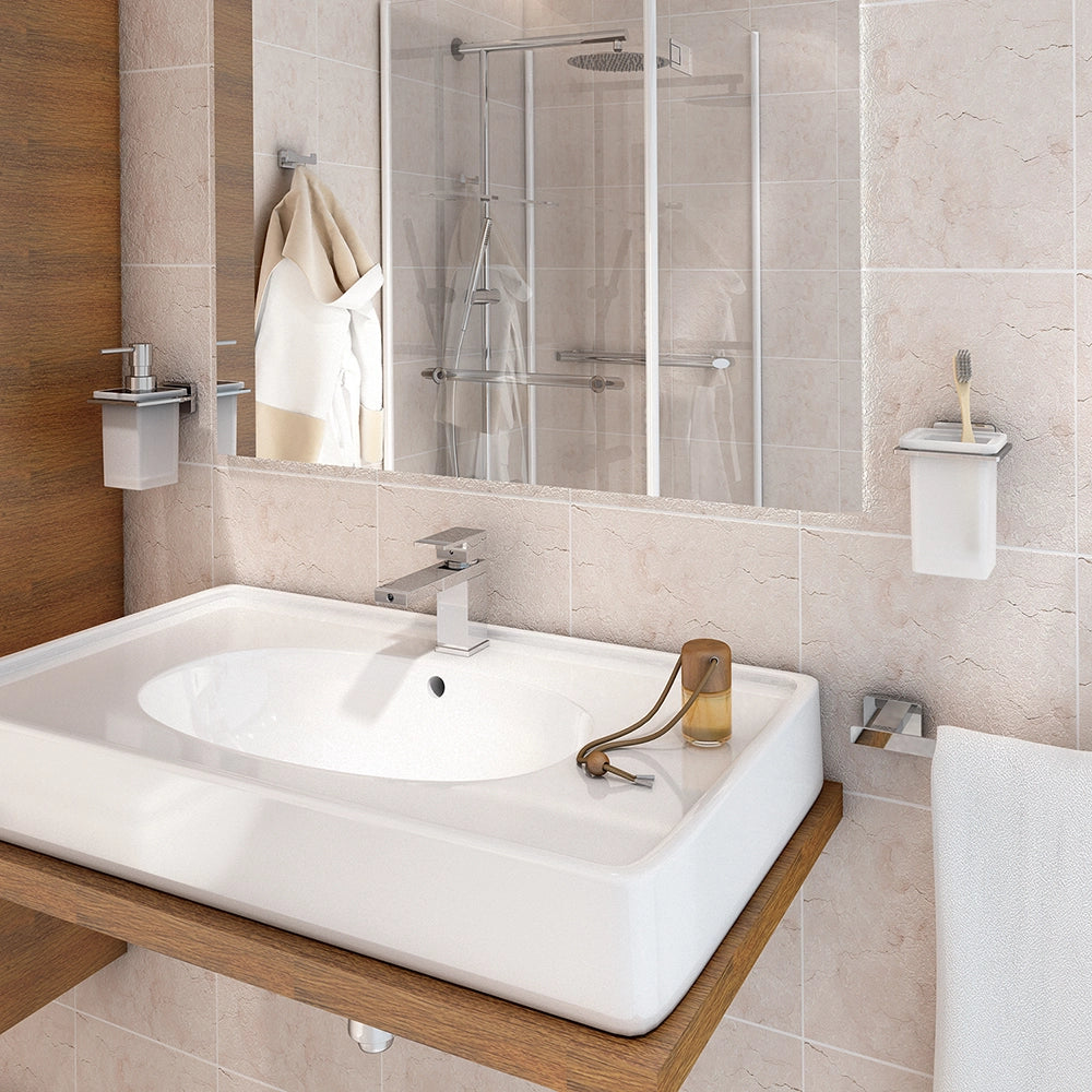 Portaspazzolino a muro Gedy in vetro satinato e acciaio cromato | Atena