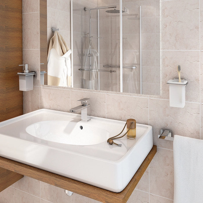 Portaspazzolino a muro Gedy in vetro satinato e acciaio cromato | Atena