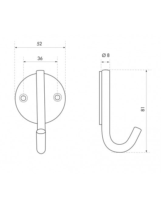 Appendiabiti INOX, gancio a uncino, acciaio inossidabile, H.81mm, satinato - THIRARD