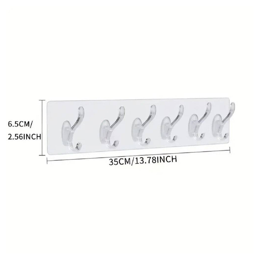 Trade Shop - Gancio Appendiabiti Da Parete A 6 File Adesivi Trasparenti Appendere Accessori -