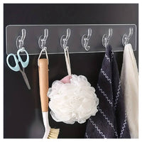 Trade Shop - Gancio Appendiabiti Da Parete A 6 File Adesivi Trasparenti Appendere Accessori -
