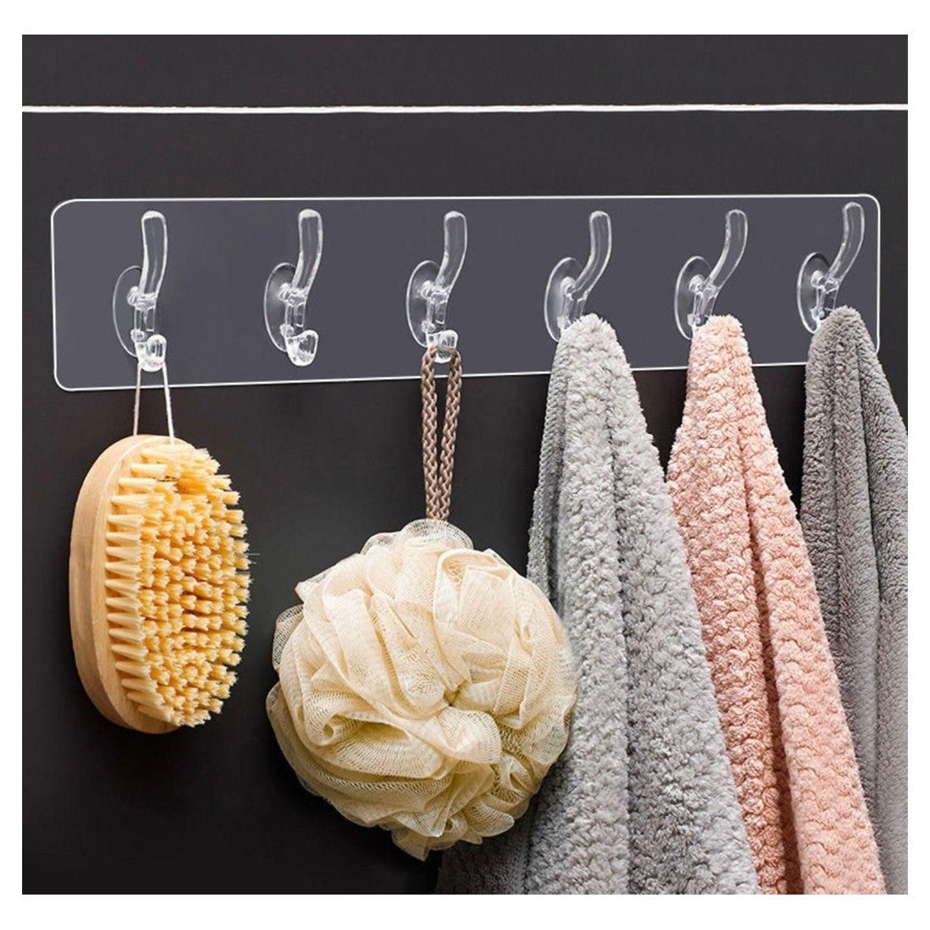 Trade Shop - Gancio Appendiabiti Da Parete A 6 File Adesivi Trasparenti Appendere Accessori -
