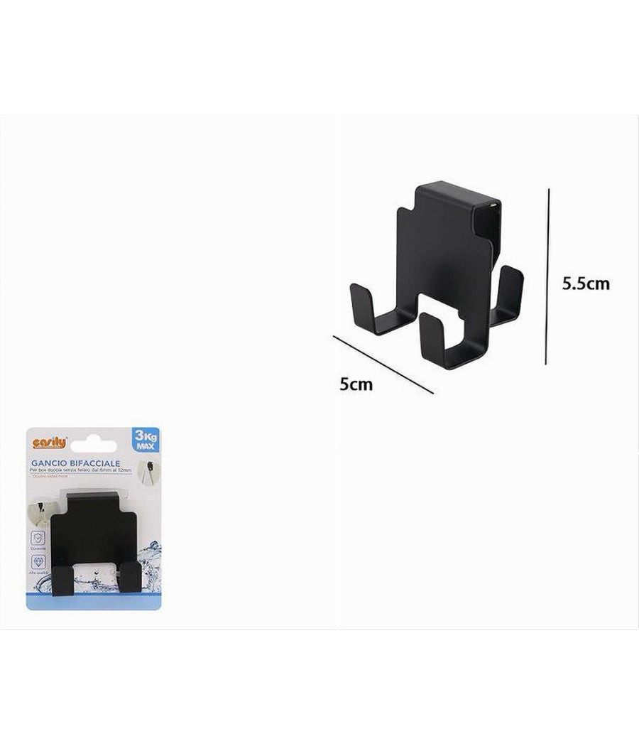 Gancio Bifacciale Per Porta Box Doccia 3 Ganci Accappatoio Telo Bagno Nero 87772         