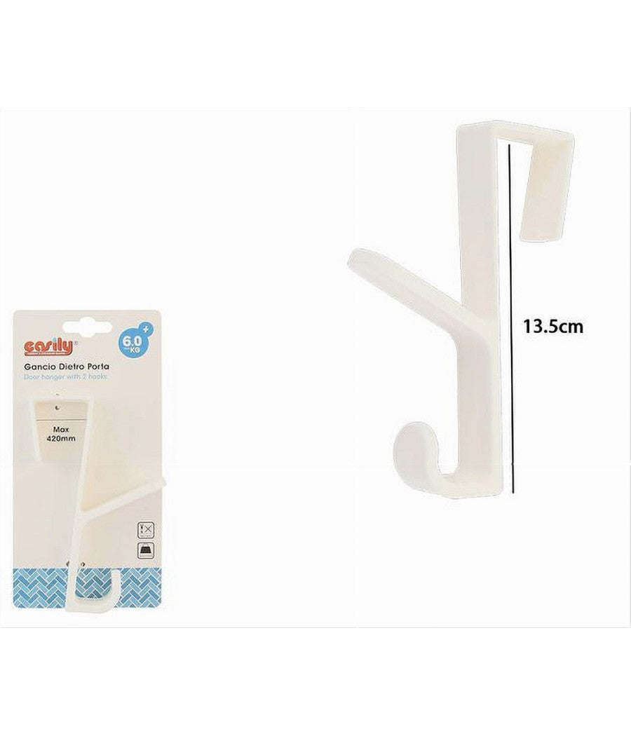 Gancio Dietro Porta Doppio Appendere Asciugamani Vestiti Bagno Casa Bianco 87020         