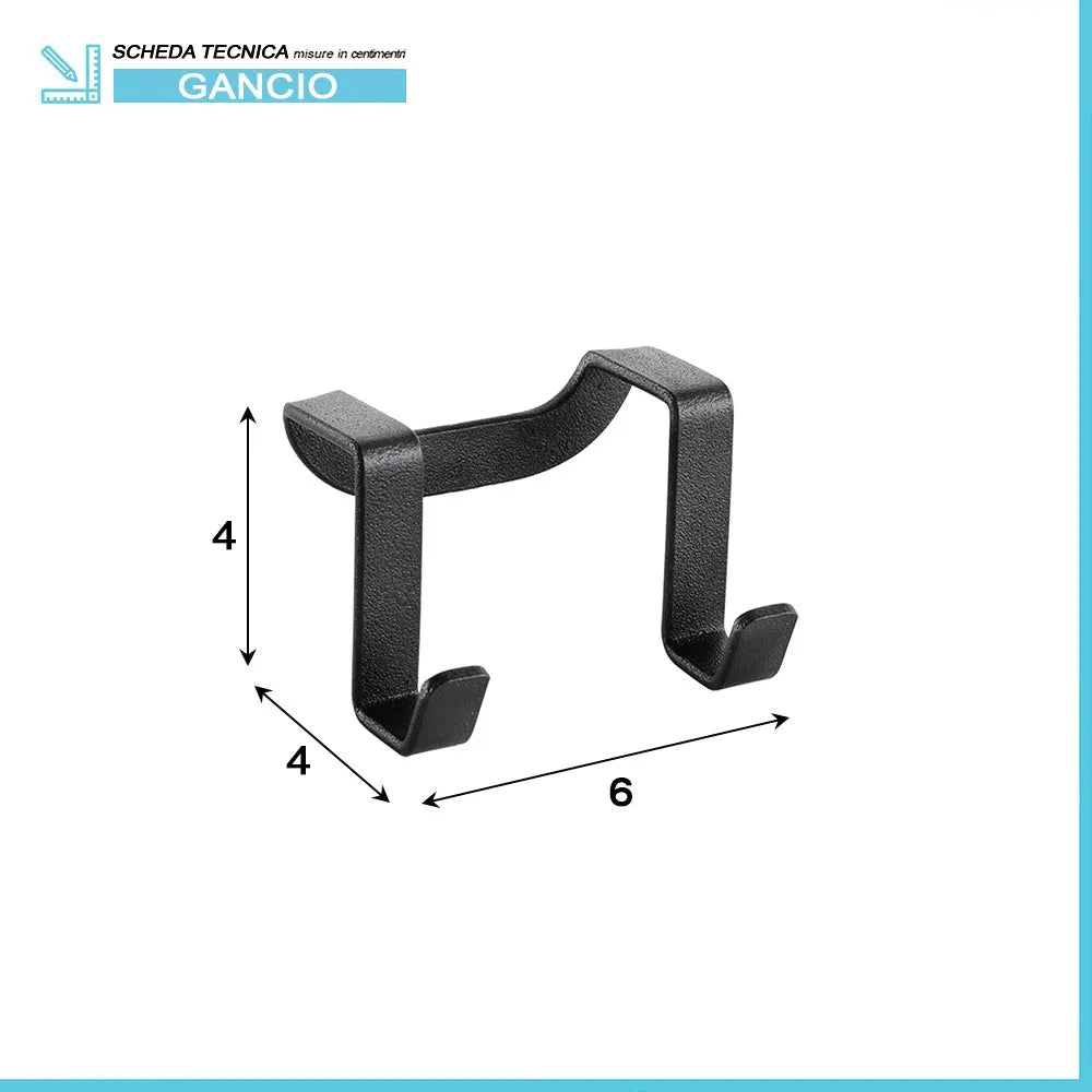 Gancio doppio in acciaio nero opaco per porta doccia o anta mobile