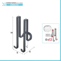 Gancio doppio nero opaco in acciaio per parete doccia