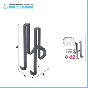 Gancio doppio nero opaco in acciaio per parete doccia