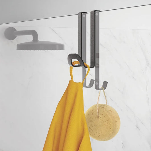 Gancio doppio nero opaco in acciaio per parete doccia