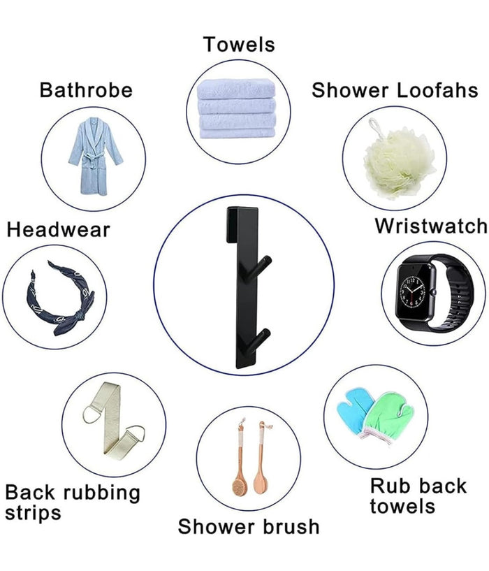 Gancio Doppio Per Porta Box Doccia Appendere Asciugamani Bagno 4x18cm Nero 87771         