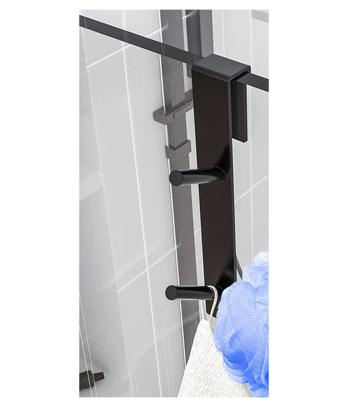 Gancio Doppio Per Porta Box Doccia Appendere Asciugamani Bagno 4x18cm Nero 87771         