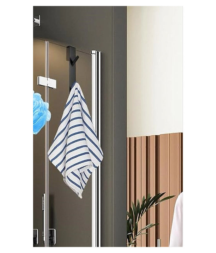 Gancio Doppio Per Porta Box Doccia Appendere Asciugamani Bagno 4x18cm Nero 87771         