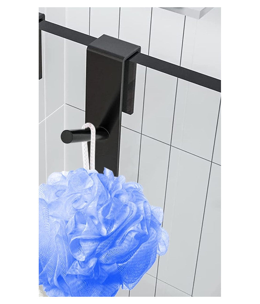 Gancio Doppio Per Porta Box Doccia Appendere Asciugamani Bagno 4x18cm Nero 87771         
