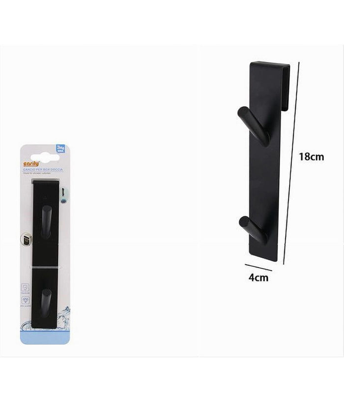 Gancio Doppio Per Porta Box Doccia Appendere Asciugamani Bagno 4x18cm Nero 87771         