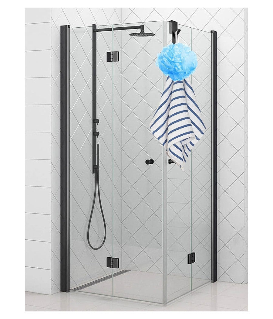 Gancio Doppio Per Porta Box Doccia Appendere Asciugamani Bagno 4x18cm Nero 87771         