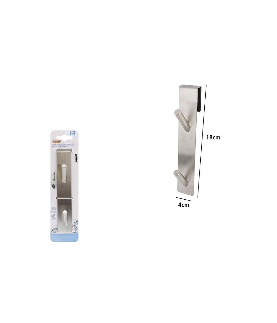 Gancio Doppio Per Porta Box Doccia Per Appendere Asciugamani Bagno 4x18 Cm 87766         