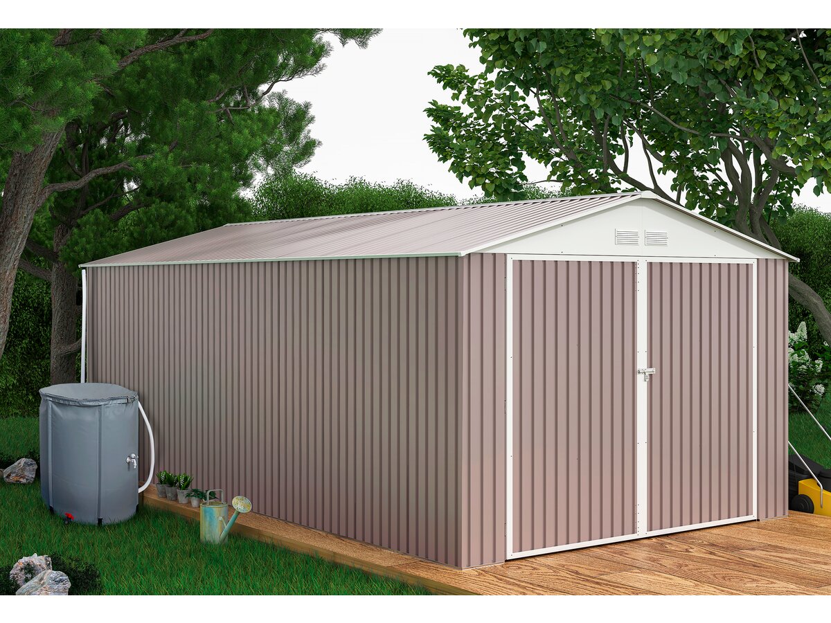 Garage in metallo "Nevada" - 15,36 m² con grondaia e serbatoio per il recupero dell'acqua