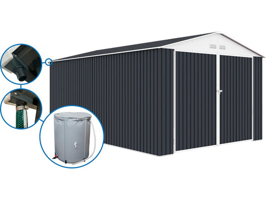 Garage in metallo "Houston" - 18,56 m² con grondaia e serbatoio per il recupero dell'acqua - Antracite