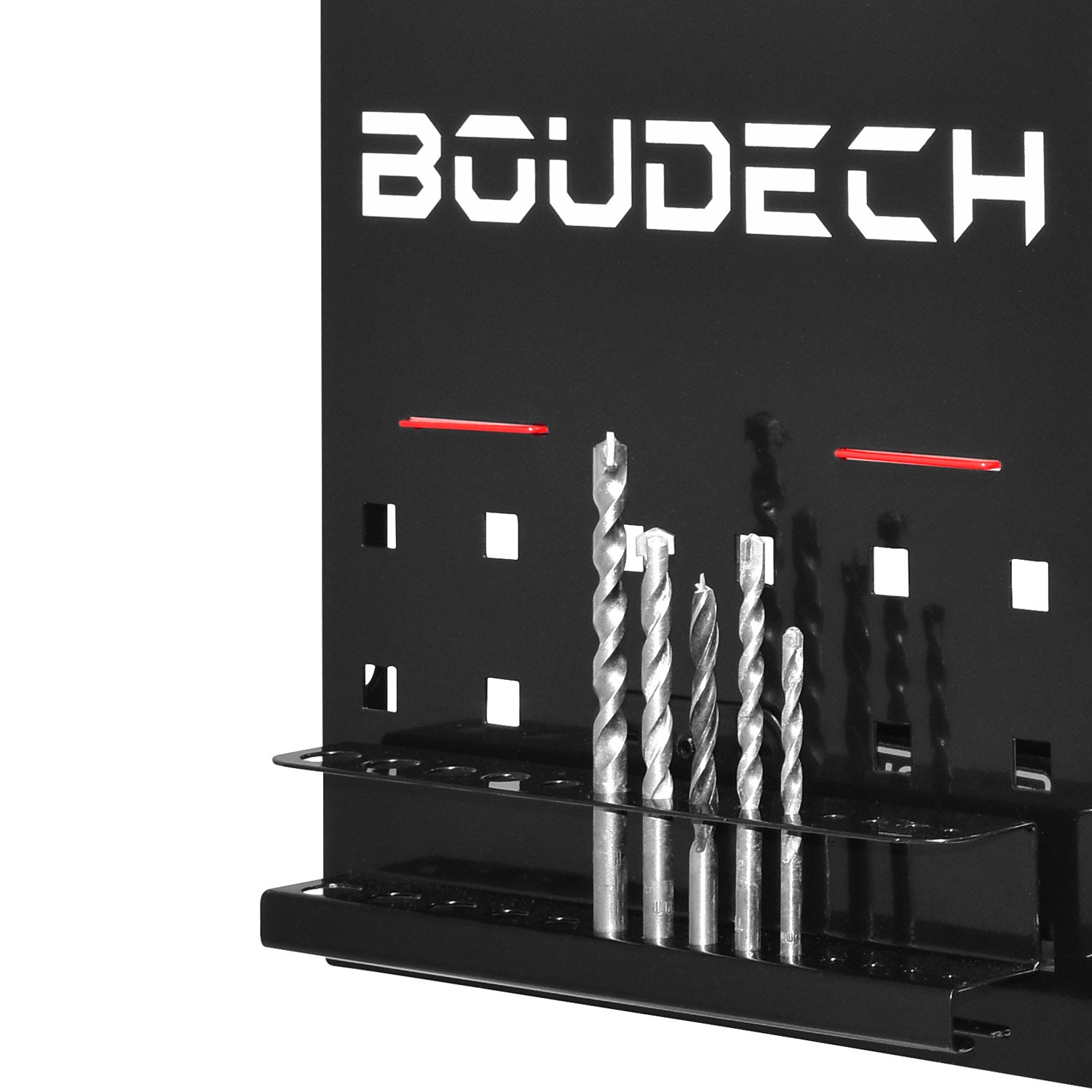 Taka - Mensola portautensili da garage in acciaio. Organizer a 2 ripiani per utensili elettrici. Supporto a parete per trapani, punte e giraviti