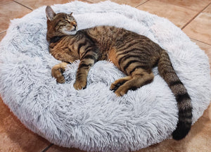 Cuccia Cane Gatto Cuscino Peloso Morbido Peluches Caldo Rotondo Ciambella Animali Fluffy - Grande - Grigio Chiaro