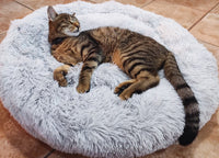Cuccia Cane Gatto Cuscino Peloso Morbido Peluches Caldo Rotondo Ciambella Animali Fluffy - Piccola - Grigio Chiaro
