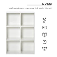 Mobile Libreria Moderno a 6 Cubi in Legno, 65.5x30x97.5 cm, Bianco