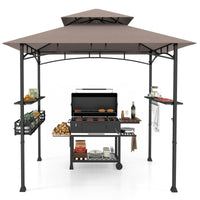 Gazebo barbecue con 2 ripiani laterali cestino ganci appendiutensili-Tendone da esterno per barbecue 242x153cm Marrone