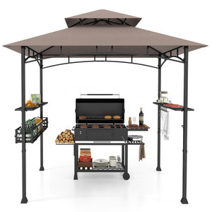 Gazebo barbecue con 2 ripiani laterali cestino ganci appendiutensili-Tendone da esterno per barbecue 242x153cm Marrone