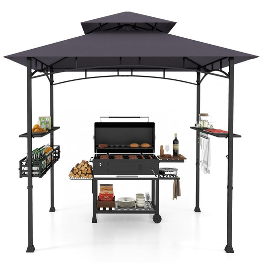 Gazebo barbecue con 2 ripiani laterali cestino ganci appendiutensili-Tendone da esterno per barbecue 242x153cm Grigio scuro