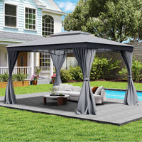 Padiglione con telaio in metallo 8 picchetti, Padiglione impermeabile con tetto doppio Grigio 3 x 4 m-Gazebo