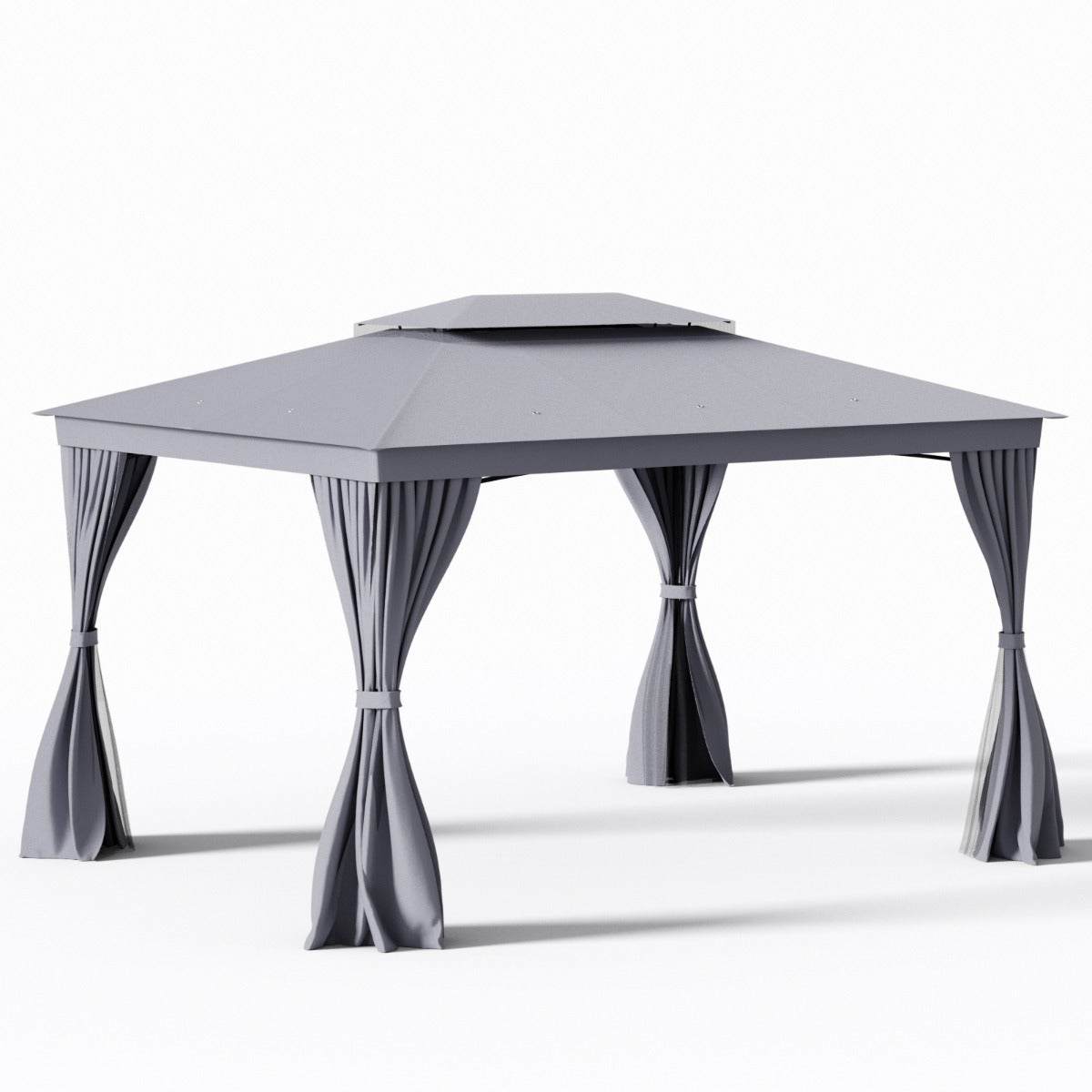 Padiglione con telaio in metallo 8 picchetti, Padiglione impermeabile con tetto doppio Grigio 3 x 4 m-Gazebo
